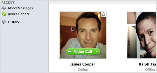 Contacts option in sidebar and Skype contact list
