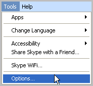 Tools menu with Options highlighted