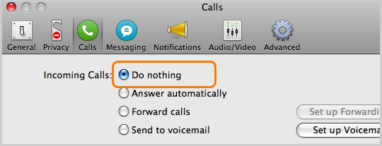 Incoming calls with do nothing selected