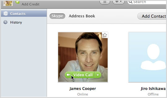 Green video call button beside contact 