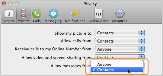 Allow instant message privacy option