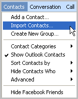 Contacts menu opened